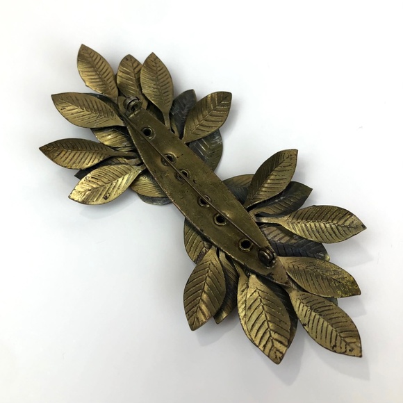 Vintage Gold-tone Angel Wings Leaves Pin Brooch Scarf Clip 4 1/2 Inch - Picture 7 of 8